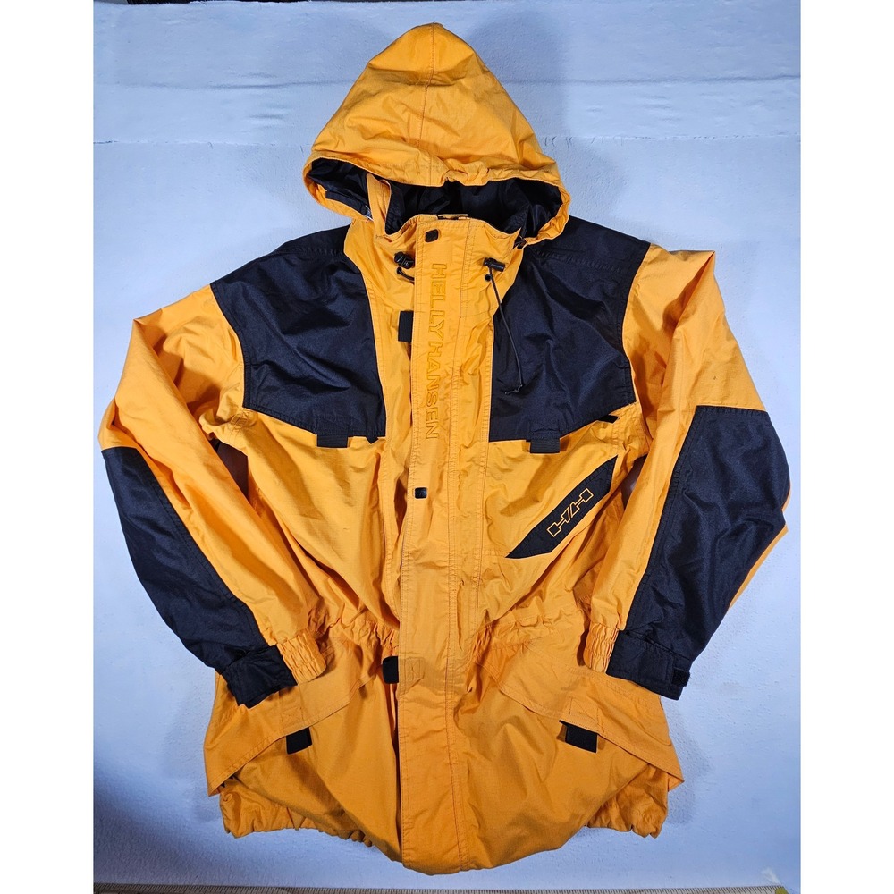 Helly Hansen Helly-Tech Jacket Mens Large Yellow Black Waterproof Hooded CS50904
